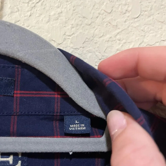 Hawker Rye Navy Blue Red Plaid Dress Shirt Large Regular Preppy Classic Check - Picture 4 of 8